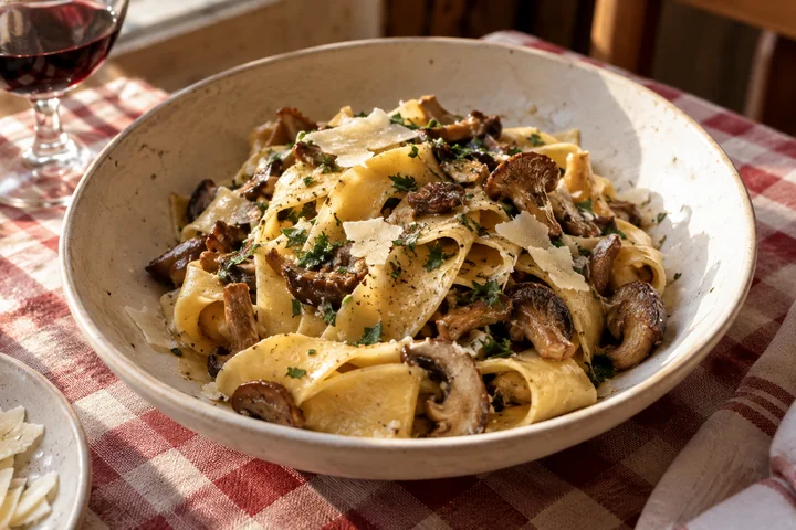 Pappardelle aux champignons et parmesan.